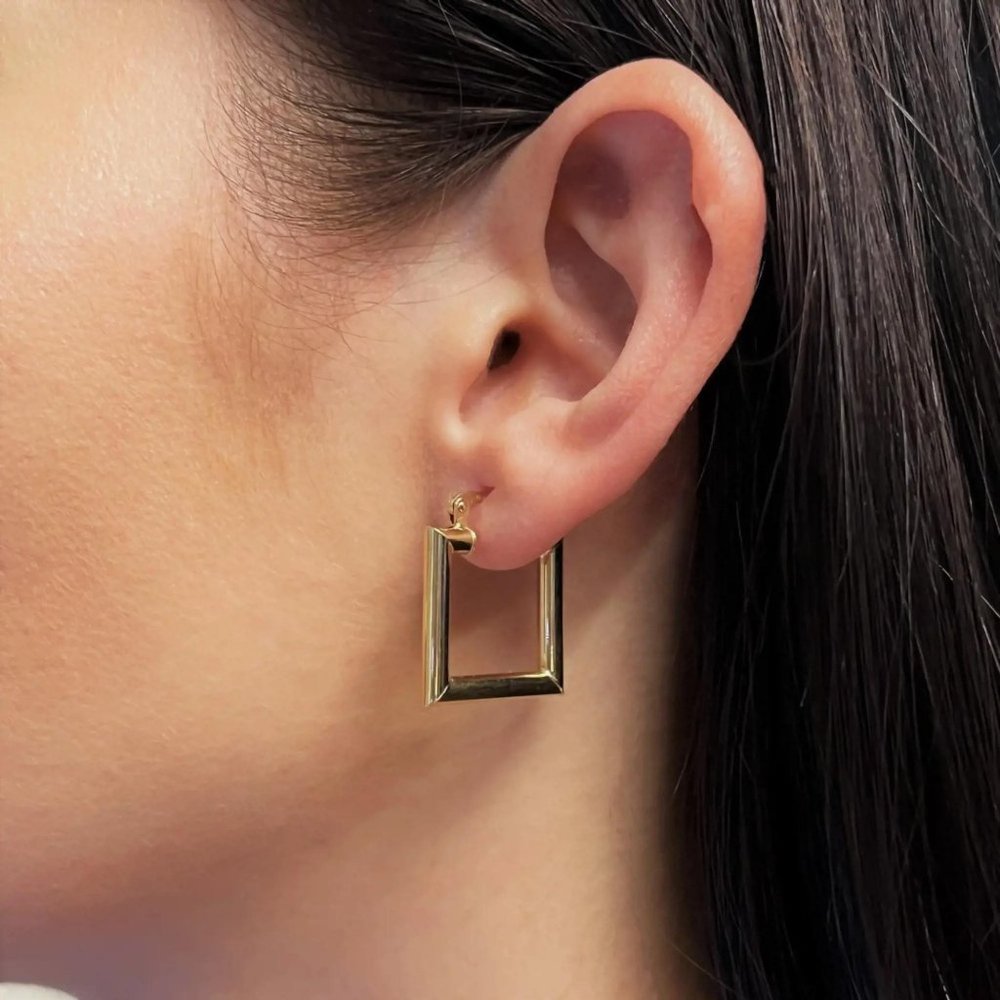 Rachel Koen Square Hollow Hoop Earrings 14K Yellow Gold